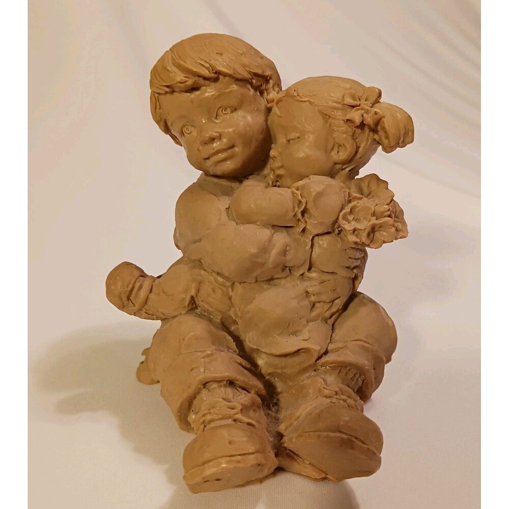 Vintage High Quality Resin Boy Holding Girl Figurine Brother Sister